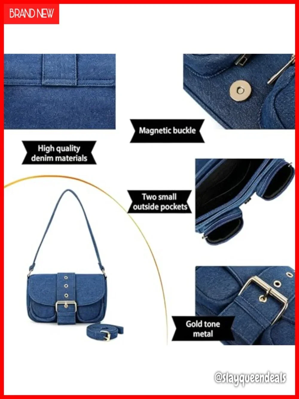 Vintage Denim Crossbody Bag Saddle Hobo Shoulder Purse for Women